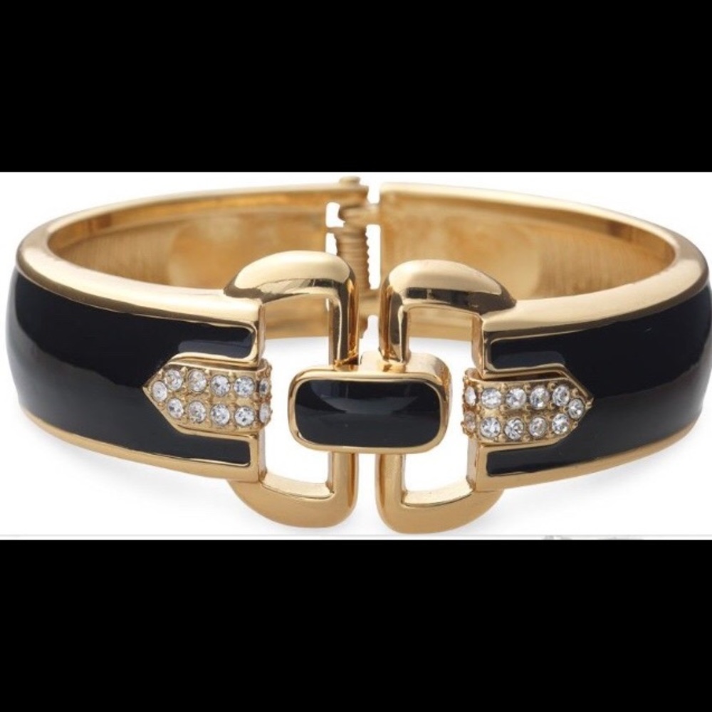 Stella & Dot | Duchess Gold + Black Enamel + Crystal Embellished Hinge B… - Picture 8 of 11